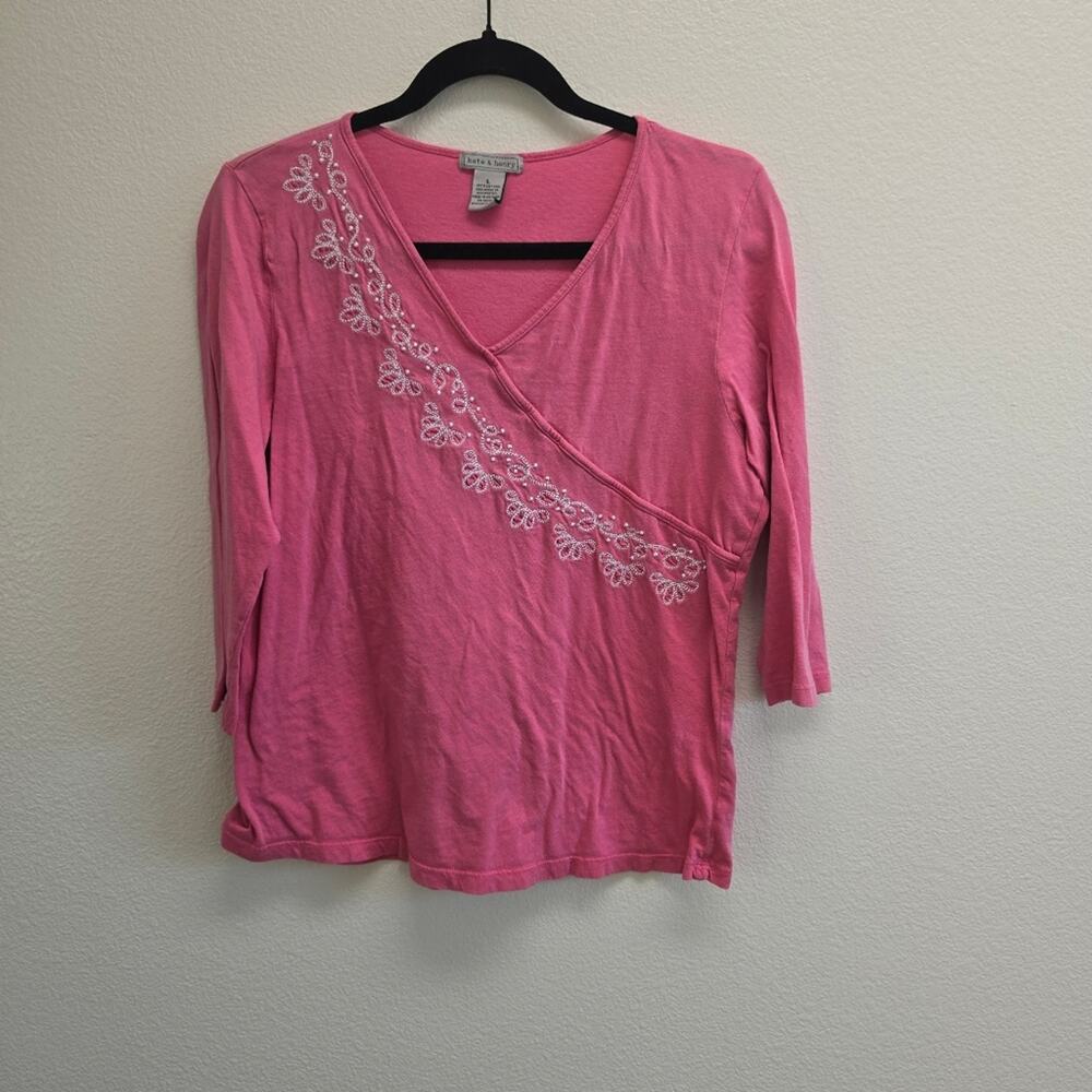 Kate & Henry Pink Cross Front Cotton Embroidered Blouse size Large